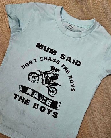 Kids Tshirt - 'don't chase the boys race the boys'