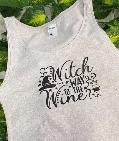 Halloween Tshirt - 'witch way to the wine'